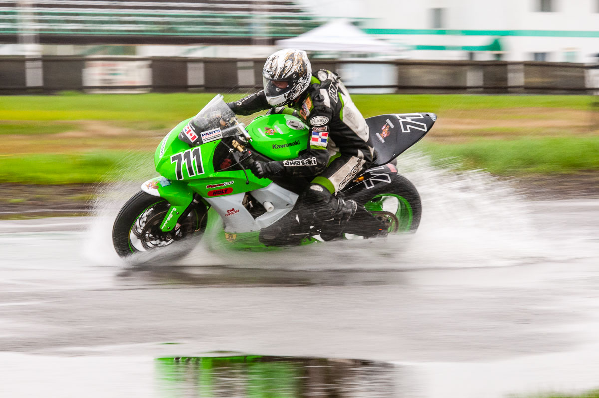 Franklyn Dominguez through a small puddle at Shannonville