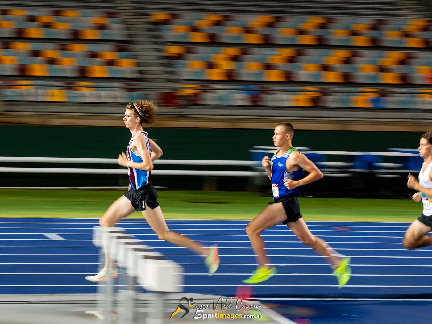 Harvey Cramb leads the Men Open & Under 20 3000m Steeplechase