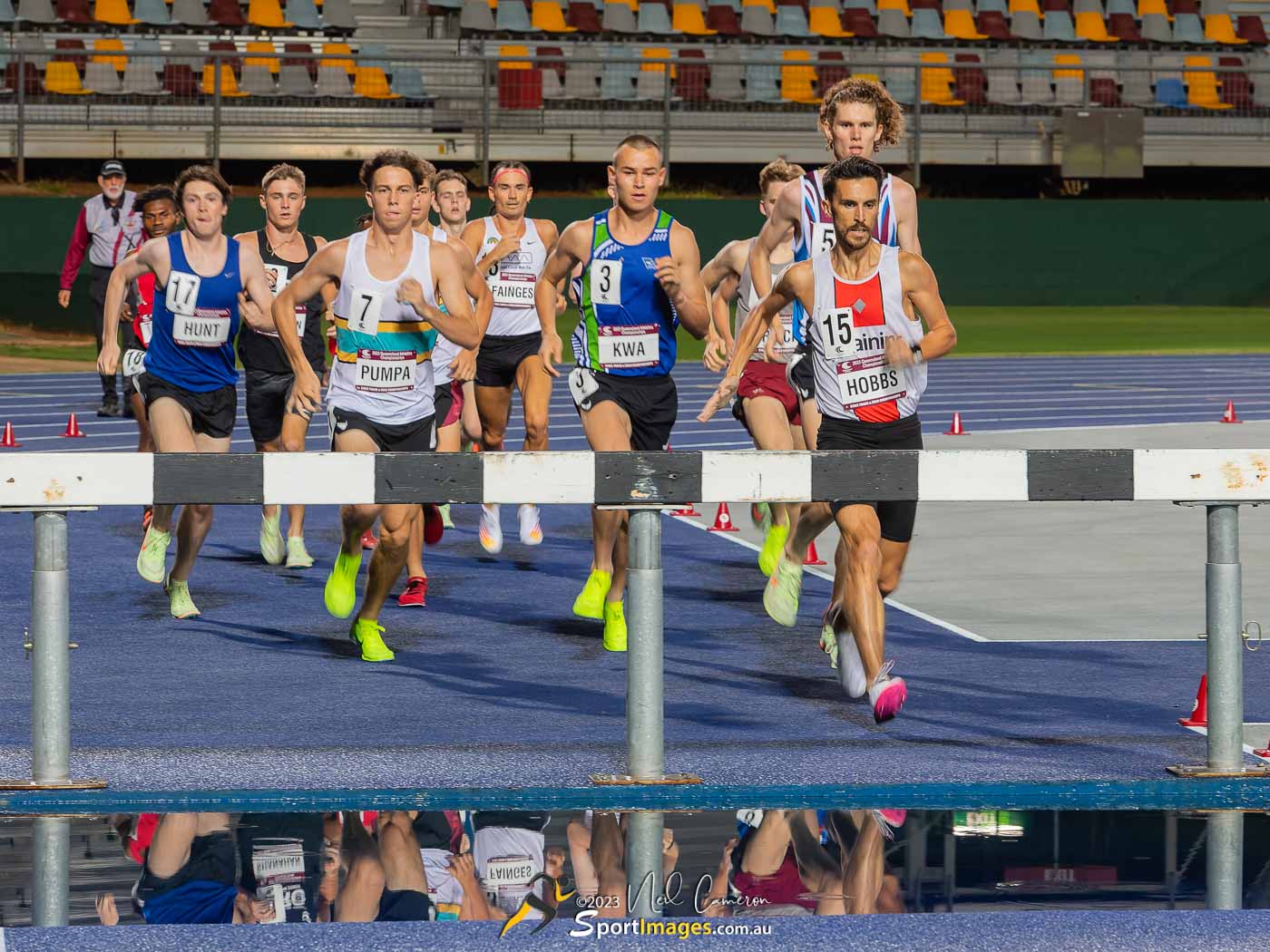 Aidan Hobbs leads the Men Open & Under 20 3000m Steeplechase