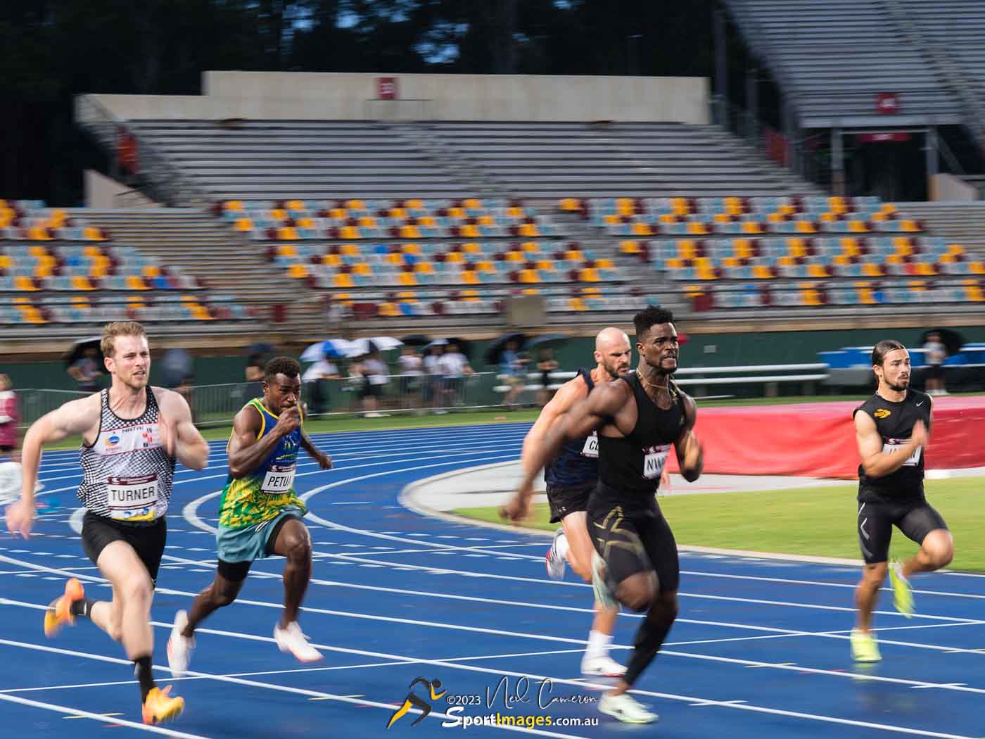 Jesse Turner, Junior Petua, Prosper Nwoko, Martin Clark, Heat 3, Men Open 100m