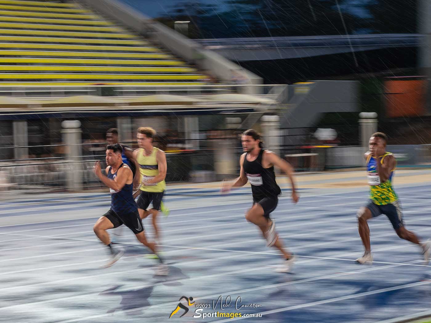 Lance Hughes, Kaleb Clark, Dante Falzarano, Anthony Ririmae, Heat 6, Men Open 100m