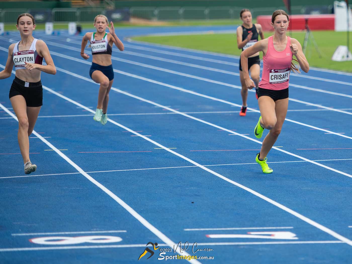 Taya Clayton, Skye Houston, Lara Crisafi, Girls 100m Under 14 Heat 2