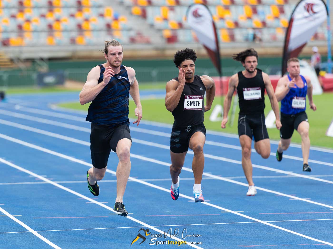 Alex Hartmann, Mogammad Ebrahim Smith, Dante Falziano, Men 100 Metre Open, Heat 1 Semi-Finals