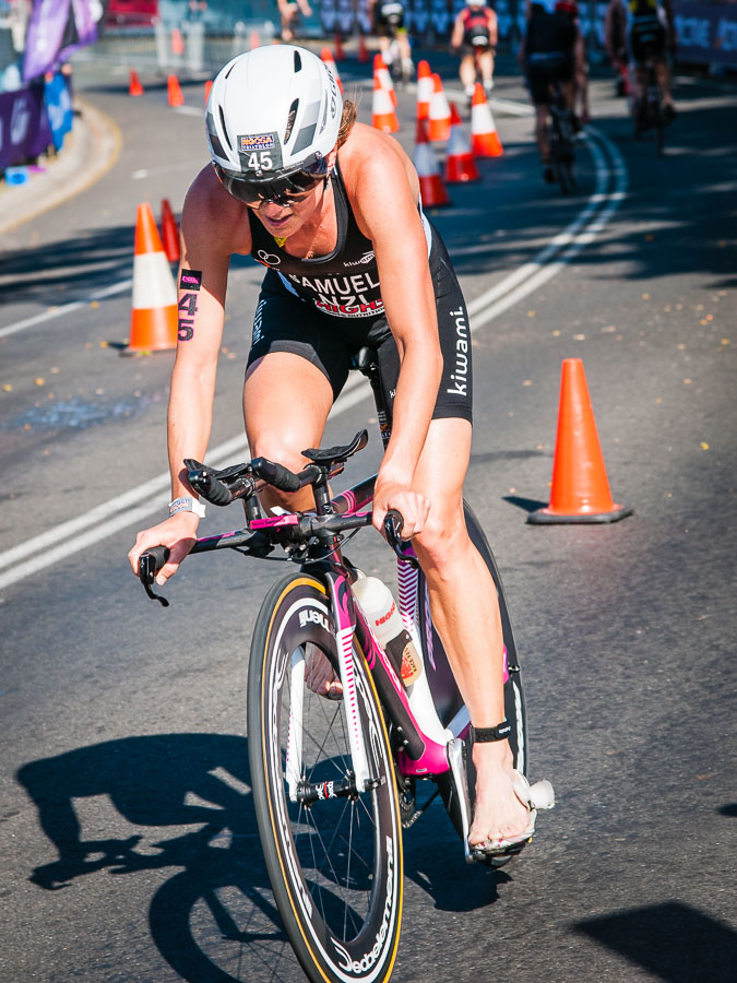 Cyclist approaching the end of the bike leg, Noosa Triathlon
